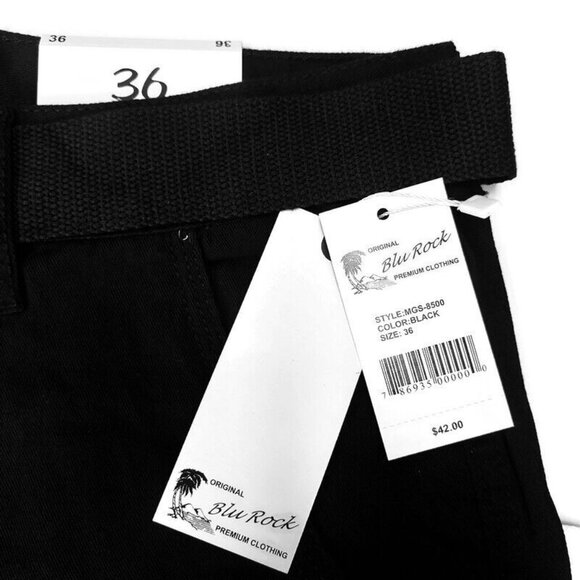 Blu Rock Premium Clothing Belted Cargo Shorts Mens Size 36 Black MGS-8500 - Picture 2 of 4